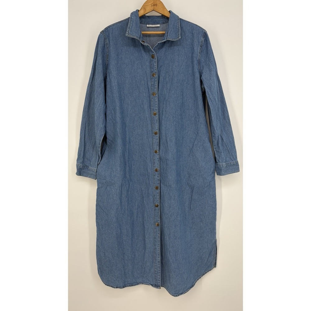 Western Boho Women's Shirt Dress‎ XL Farmhouse Chic Denim Maxi Midi Blue Western - Picture 3 of 15